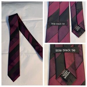 Men’s hand made tie-purple, wine & black diagonal stripes Little Black Tie brand